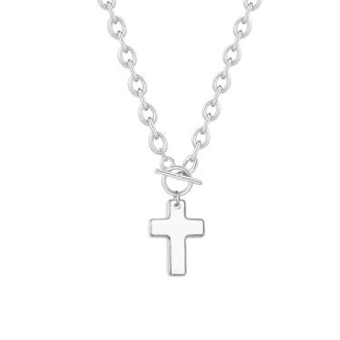 Imagem de HERIER Colar de cruz para mulheres, colar de prata grosso, banhado a prata 14K, colar com pingente de cruz grossa, simples, colares de cruz grande para mulheres, joias de prata modernas, presentes