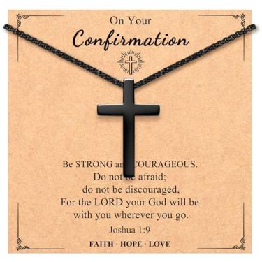 Imagem de CXLDTE Colar com cruz preta, confirmação de batismo, primeira comunhão, presentes de Natal cristãos para homens e meninos, Aço inoxidável, Sem Pedra Preciosa