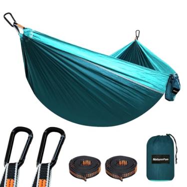 Imagem de NATUREFUN Rede de acampamento de viagem ultraleve | 300 kg de capacidade de carga (275 x 140 cm) respirável de secagem rápida nylon paraquedas | 2 x mosquetões premium, 2 x lingas | Jardim interno ao