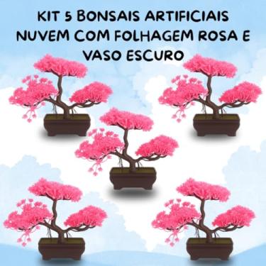 Imagem de Genérico, Kit 5 Bonsais Nuvem Rosa Vaso Escuro – Tranquilidade e Sofisticação Decorativa
