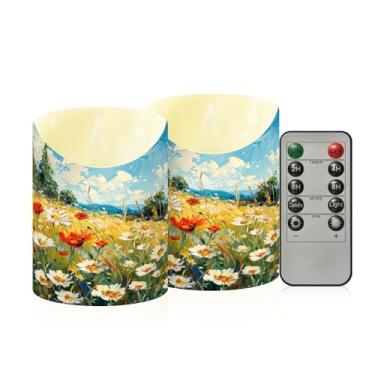 Imagem de Wassud Velas de flores brilhantes sem chama com controle remoto, velas realistas cintilantes com temporizador, velas decorativas para Natal, casamento, festa, decoração de casa pequenas