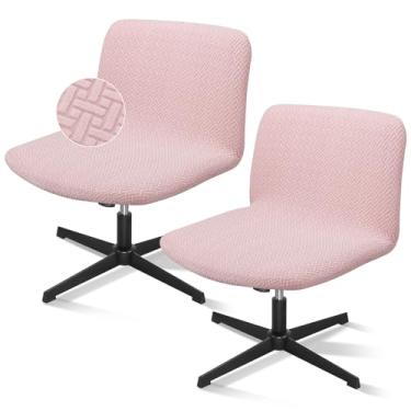 Imagem de Treaful Capa para cadeira cruzada, rosa, 2 peças, toucador giratório, sem braços, para escritório, computador, mesa, capa felpuda, com pernas cruzadas elásticas, capas de assento largas no meio das