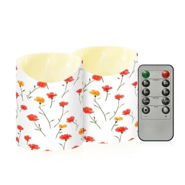 Imagem de Wassud Velas sem chama com padrão de flores de calêndula com controle remoto, velas realistas cintilantes com temporizador, velas decorativas para Natal, casamento, festa, decoração de casa pequenas