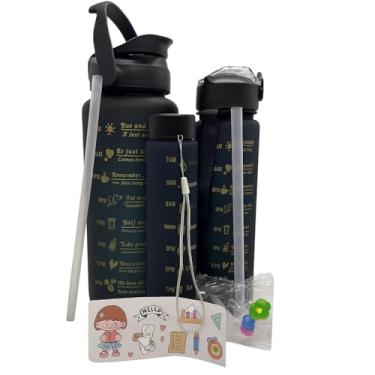 Imagem de Garrafa Squeezer Motivacional 3 Em 1 Copo Com Canudo Squeeze Esportiva Com Marcadores De Hidratação 2L Tampa Antivazamento