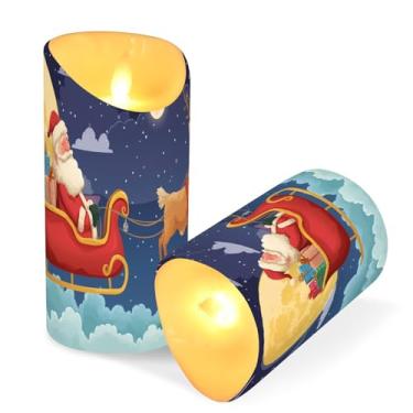 Imagem de ATTX Pacote com 2 velas voadoras sem chama de Papai Noel – Velas de pilar de LED de 7,6 x 9,9 cm com controle remoto e temporizador para casa, casamento, decoração de acampamento #292