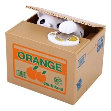 Imagem de Cofre Gatinho Que Puxa E Pega Moeda Da Caixa Dinheiro Gato