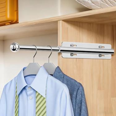 Imagem de Haste de manobrista retrátil de 30,5 cm, extensor de haste de armário ajustável, haste de manobrista para puxar para armário, haste de armário para ternos, vestidos, guarda-roupa, lavanderia (prata)