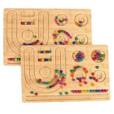 Imagem de JEUIHAU 2 peças de tábua de contas de madeira para fazer joias, placa de contas com escala de medida para design de pulseira e colar, bandeja de contas, 43 x 29 cm