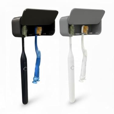 Imagem de Suporte Adesivo de Escova de Dente com Encaixe para Pasta de Dente Parede Banheiro Organizador Anti Derrapante (KIT2SUPOCINZAPRETO)