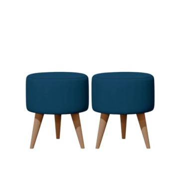 Imagem de Puff Kit 2 Puff Sala Grande Estofado Luxe em Camurça Capacidade de Carga 130 Kg(AZUL MARFIM)