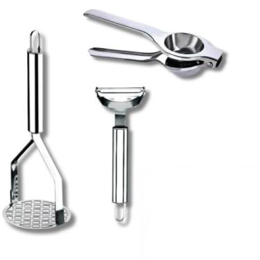 Imagem de Kit 5 Peças Inox Cozinha | Amassador Batata e Alho, Descascador, Espremedor Limão e Ralador 4 Faces(KIT 3 PEÇAS LIMÃO)