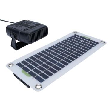 Imagem de CCYLEZ Aquecedor solar para trailer de carro, kit de ventilador portátil alimentado por energia solar de 30 W 12 V com caixa de bateria para galpão de van, porta de cachorro de casa de estimação