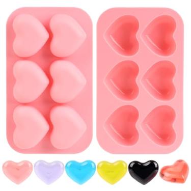 Imagem de 2 peças de moldes de silicone de coração, moldes de chocolate de coração 3D, molde de fondant de dia dos namorados para bolo faça você mesmo, chocolate, doces, geleia, derretimento de cera, cubos de