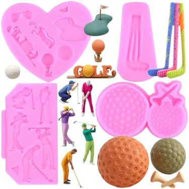 Imagem de MIYAHOUSE Moldes de silicone para fondant de golfe para decoração de bolos, topo de cupcake, pasta de goma de chocolate, argila de polímero, conjunto de 4