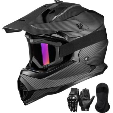 Imagem de ILM Capacetes de bicicleta suja adultos homens mulheres motocross ATV capacete off-road com óculos luvas máscara DOT modelo WS901 (fibra de carbono, GG)