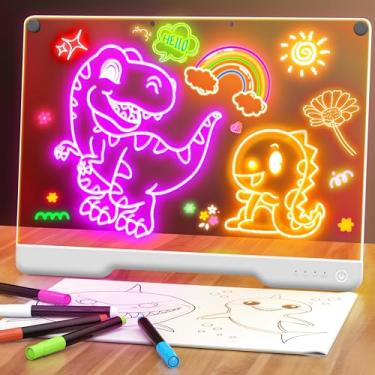 Imagem de Quadro de notas de LED com 7 modos de luz colorida, bloco de desenho de 40,6 cm recarregável neon com brilho artístico apagável a seco com suporte embutido para crianças, brinquedo de esboço de