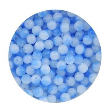 Imagem de Contas de vidro de 8 mm para fabricação de joias, 200 peças coloridas sortidas lindas contas de vidro redondas a granel para pulseira, artesanato, brincos, colar, amizade (azul 8 mm)
