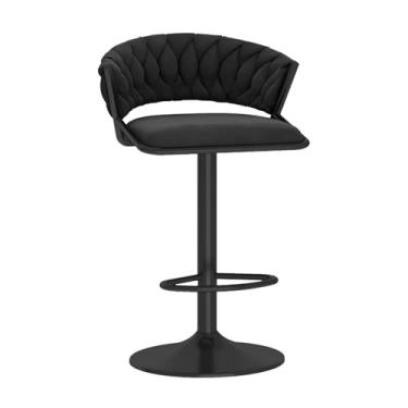 Imagem de Bancos de bar giratórios, 1 peça, banquetas de veludo ajustáveis para cozinha, ilha, sala de jantar, cadeiras de bar modernas com encosto trançado