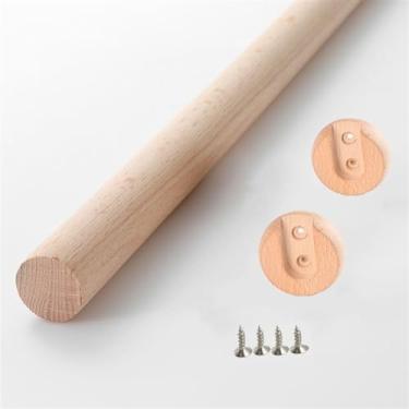Imagem de GQQGSHOP 1 peça haste redonda de madeira para armário com suportes de extremidade, tubo de guarda-roupa resistente cortado sob medida até 150 cm de comprimento, poste de armário de soquetes (D2,5 cm