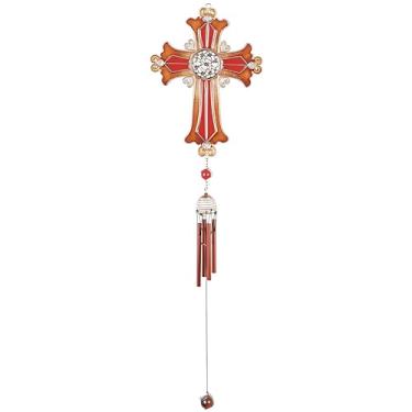 Imagem de ICE ARMOR 83,8 cm de comprimento marrom cruz sino de vento com pedra de cobre estátua escultura ornamento decoração decoração jardim ideias para inauguração de casa, feriados e aniversários. Ótima