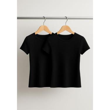 Imagem de Kit 2 Blusas Básicas Manga Curta Canelada Pretas Salvatore, P
