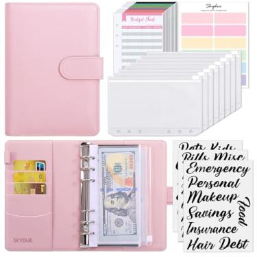 Imagem de SKYDUE Fichário econômico com envelopes com zíper e folhas de orçamento de despesas, fichário de dinheiro com envelopes de dinheiro para orçamento e economia de dinheiro