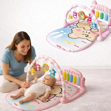 Imagem de Tapete de Atividades Musical para Bebê, Rosa, com Piano Interativo e Móbiles, 70x43cm, Material Poliéster, Arco e 5 Brinquedos, para 3+ Meses
