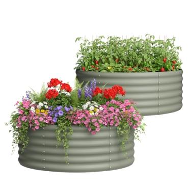 Imagem de DDK Canteiro de jardim elevado galvanizado, cama de plantador ao ar livre, caixa de plantador de metal de 1,2 x 1,2 x 0,5 m para jardinagem e plantio, pacote com 2, LG