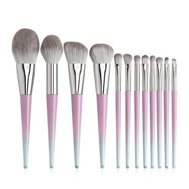 Imagem de Feiyxu Conjunto de pincéis de maquiagem 12 peças conjunto de pincéis de maquiagem pincel de base em pó sombra sobrancelha profissional ferramentas de pincel de maquiagem para blush (cor: Rosa)