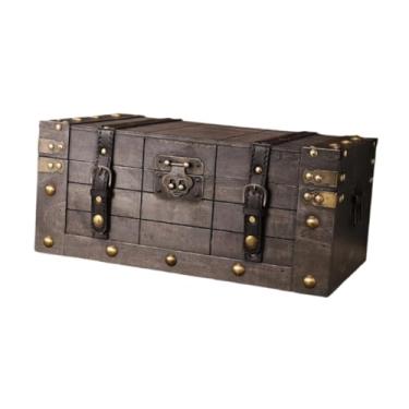 Imagem de UGPLM de madeira para guardar tesouros, estilo vintage, ideal para decoração de casa. Caixa retangular para presentes com tampa, perfeita, 33cm X 20cm X 14cm