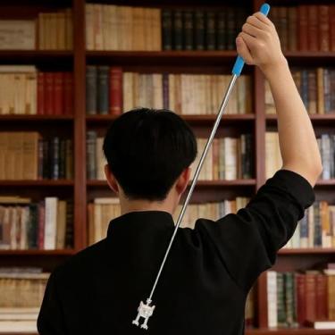 Imagem de 1 arranhador traseiro retrátil de aço inoxidável - um arranhador traseiro ergonômico em forma de gato com uma alça ajustável para fácil acesso a áreas difíceis de alcançar e fácil limpeza.