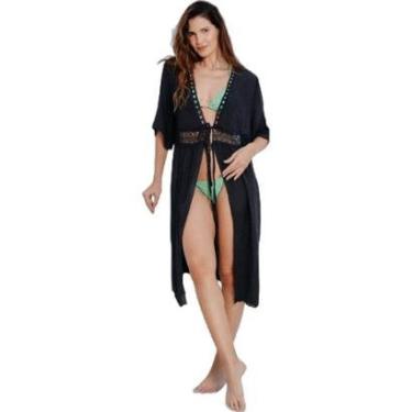 Imagem de Kimono Areia Branca Baly Bordado Preto G-Feminino