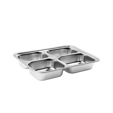 Imagem de Pratos divididos de aço inoxidável 304, Ulifestar com 4 compartimentos, bandeja de jantar dividida retangular, pratos de jantar de metal para crianças, adultos, crianças, lavável na lava-louças, sem