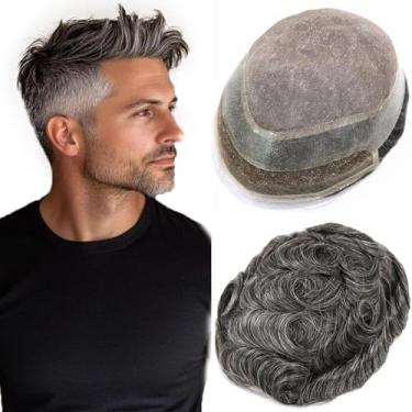 Imagem de Peruca de cabelo monofilamento para homens cabelo humano europeu HD suíço frente de renda masculina sistema de substituição de cabelo prótese com PU em torno de peruca masculina 17 x 25 cm preto 1B