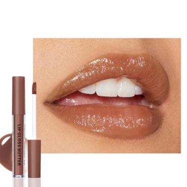 Imagem de HHLTOH Browm Honey Butter Lip Gloss matizado, batom líquido hidratante para mulheres, protetor labial hidratante natural para lábios secos, delineador labial leve, vegano nº 8
