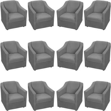 Imagem de Kit 12 Poltronas Mila Pé De Plástico Cromado - Cinza Suede