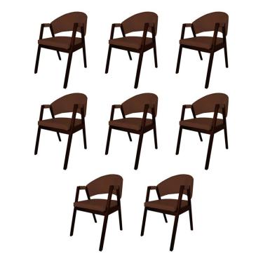 Imagem de Kit 8 Cadeiras Facto Helen Premium para Mesa de Jantar Estilo Elegante em Madeira Maciça - Marrom