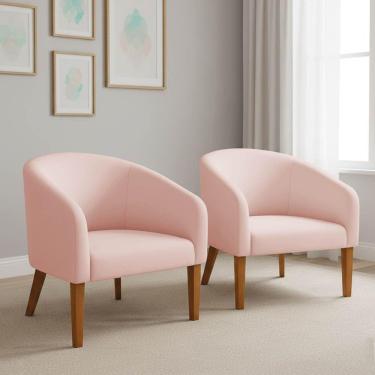 Imagem de Poltrona Sala Decorativa Kit 2 Stella Pé Madeira Trapézio Castanho Veludo D03 - D'rossi Rose