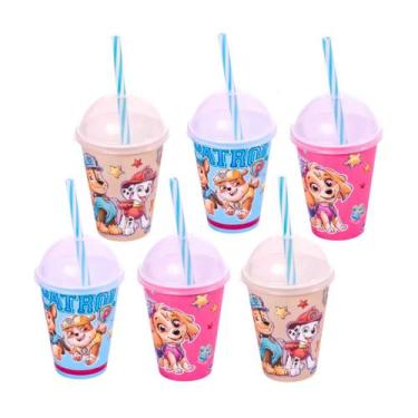 Imagem de Kit 6 Copo Com Canudo Patrulha Canina 280ml Lembrancinha - PLASUTIL, P