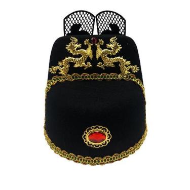 Imagem de Chapéu de dragão chinês tradicional preto com ouro para adultos - Yiwe