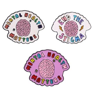 Imagem de Conjunto de alfinetes de broche e design cerebral para conscientização