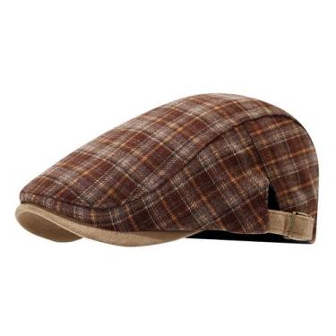 Imagem de Boné plano Gatsby Newsboy, chapéu xadrez de algodão marrom para homens