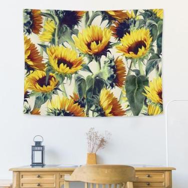 Imagem de Tapeçaria para pendurar na parede com design de girassol, 150x130cm, p