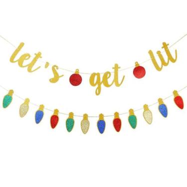 Imagem de Banner de decorações de festa Gold Glitter Let's Get Lit Christmas - L