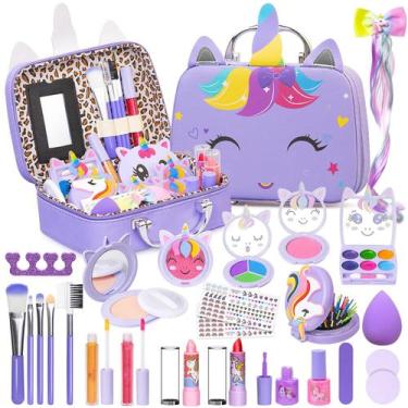 Imagem de Kit de maquiagem Massiuve Kids for Girl com estojo cosmético de unicór