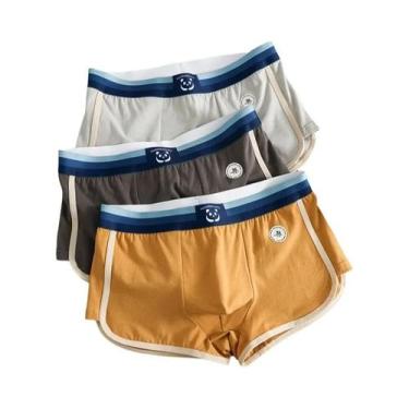 Imagem de Cuecas Boxer Masculinas De Algodão Respirável Em Cores Sólidas, Conjun