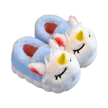 Imagem de Chinelos De Pelúcia Unicórnio Unissex Para Crianças, Inverno, Antiderr