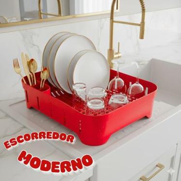 Imagem de Escorredor De Louça Compacto Plástico Pratos Copo E Talheres Cor:Verme
