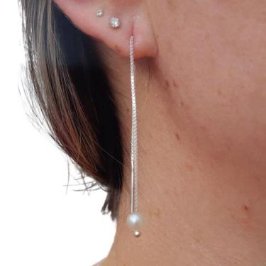 Imagem de Brinco Prata 925 Feminino Corrente Fio Com Perola - ISA RONCARI JOIAS,