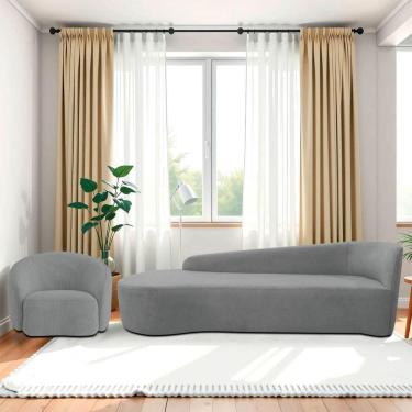 Imagem de Kit Divã Recamier Orgânico França 180cm Lado Esquerdo E Poltrona Amore Bouclé Cinza